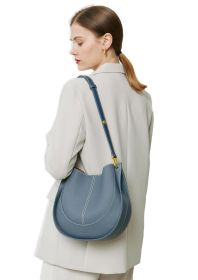 Women Ladies Handbag First Layer Cowhide Fashion One Shoulder Saddle Bag (Color: Blue)