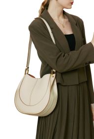 Women Ladies Handbag First Layer Cowhide Fashion One Shoulder Saddle Bag (Color: White)