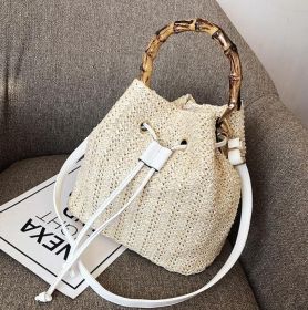 Drawstring Straw Backpack (Color: Light)