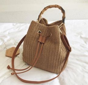 Drawstring Straw Backpack (Color: Dark)
