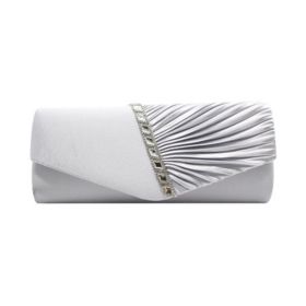 Evening Clutchbag Womens Pleated Crystal-Studded Satin Handbag Party Handbag (Color: silver)