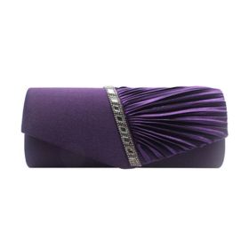 Evening Clutchbag Womens Pleated Crystal-Studded Satin Handbag Party Handbag (Color: Purple)