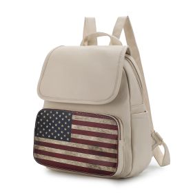 MKF Collection Regina Printed Flag Vegan Leather Women Backpack by Mia K (Color: Beige)