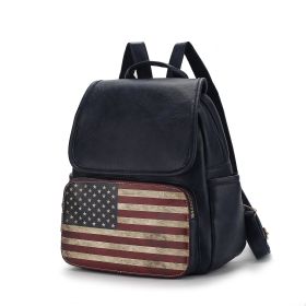 MKF Collection Regina Printed Flag Vegan Leather Women Backpack by Mia K (Color: Navy)