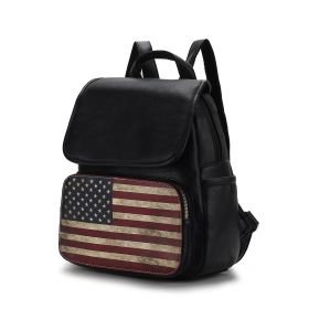 MKF Collection Regina Printed Flag Vegan Leather Women Backpack by Mia K (Color: Black)