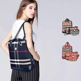 Posh And Cool Convertible 3 in 1 Backpack in Plaid (Color: Black - Tan)