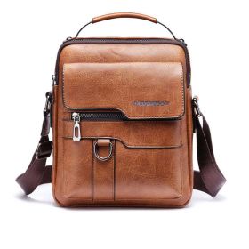 Casual Men Shoulder Bag Vintage Crossbody Bags High Quality Male Bag PU Leather Handbag Capacity Men Messenger Bags Tote Bag (Color: Brown)