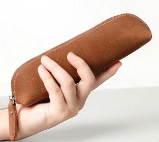 The Paavo Leather Pen Case | Leather Makeup Pouch (Color: Brown)