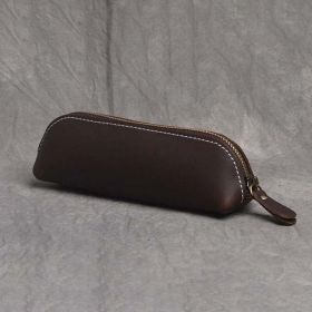 The Paavo Leather Pen Case | Leather Makeup Pouch (Color: Dark Brown)